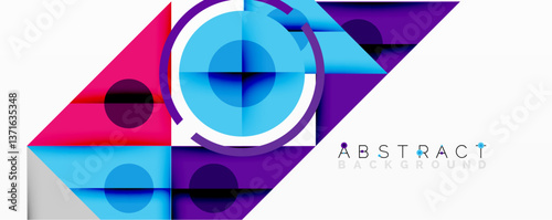 Geometric abstract design with layered triangles, circles, and gradients, forming a structured pattern with sharp contrasts and depth