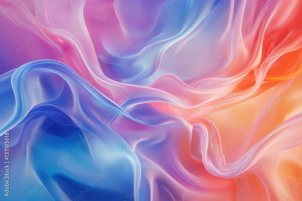 An abstract rendering of layered, translucent, flowing fabric in a blend of cool and warm colors. An abstract rendering of layered, translucent, flowing fabric in a blend of cool and warm colors.