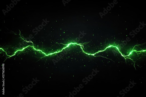 Set of Realistic Green Lightning Electric Strikes and Thunderbolt Discharges, Isolated on Background. Magic Sparking Electric Impact Effects in Vector Illustration