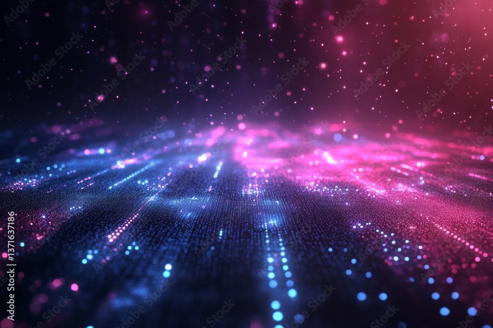 Obraz premium Digital landscape of pink and blue energy waves in futuristic glowing space