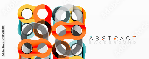 Abstract geometric pattern with interlocking circular and tubular shapes featuring smooth gradients, sharp contrasts, and dynamic layering