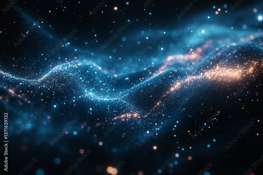 Fototapeta premium Blue glowing nebula in outer space with star clusters