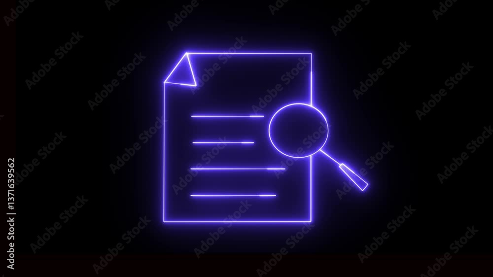 Animated document search icon featuring a dynamic magnifying glass over a document.4k Animated document search icon featuring a dynamic magnifying glass over a document.4k