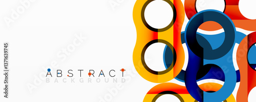 Abstract geometric pattern with interlocking circular and tubular shapes featuring smooth gradients, sharp contrasts, and dynamic layering