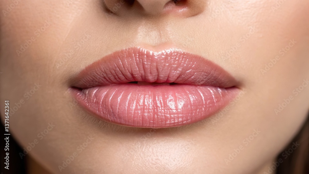 Fototapeta premium Close-up of beautifully styled lips with a subtle gloss, showcasing a natural look and soft texture.