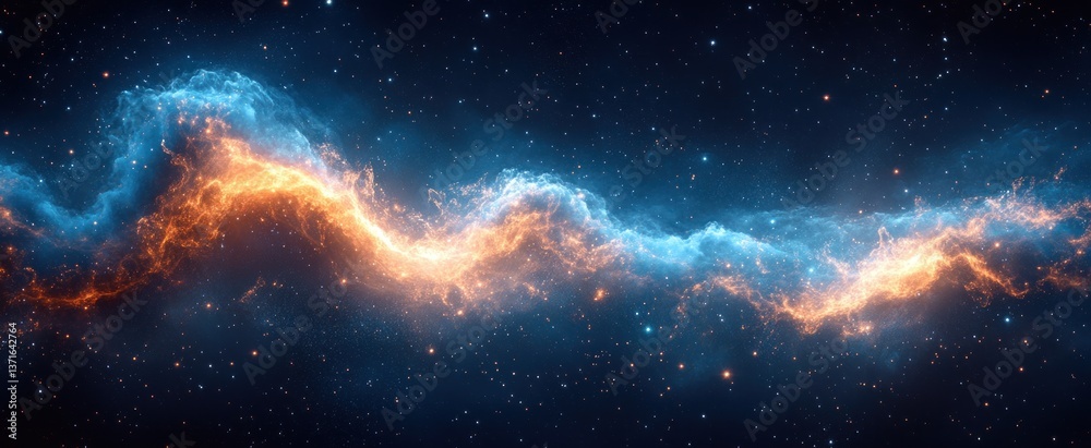 Fototapeta premium Cosmic Energy Waves Digital Abstraction in Dark Universe Radiant Blue White Light Technology