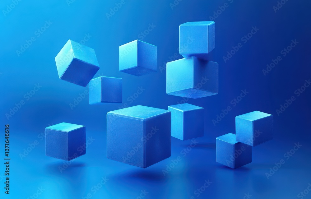 Floating 3D Blue Cubes Geometric Composition Minimalist Background Design Floating 3D Blue Cubes Geometric Composition Minimalist Background Design