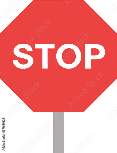 stop sign icon in red hexagon shape, bold white letters symbolizing caution, warning, and traffic control, vector illustration representing road safety and prohibition

