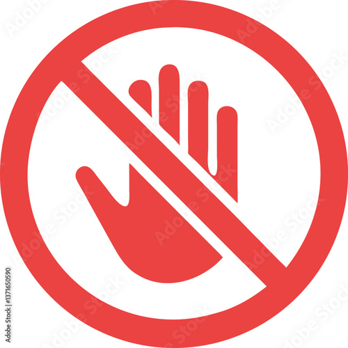 no entry stop sign with raised hand symbol, red circular icon indicating prohibition, caution, and restriction, vector illustration for safety and warning purposes

