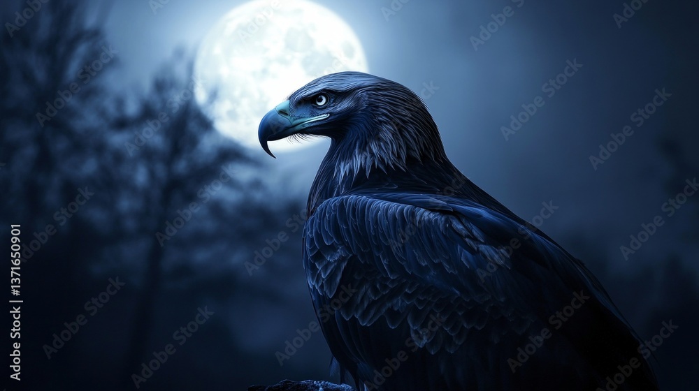 Fototapeta premium Golden Eagle Silhouette Under Full Moon 