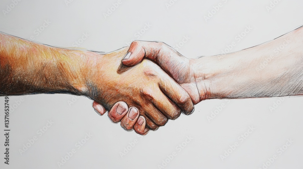 Fototapeta premium Partnership Handshake: Colored Pencil Illustration 