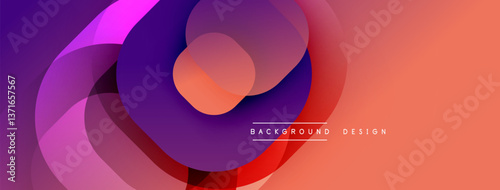 Circular abstract design with overlapping translucent circles and round shapes, blending gradients and smooth curves, creating depth, contrast, and a dynamic visual effect