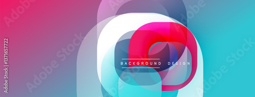 Circular abstract design with overlapping translucent circles and round shapes, blending gradients and smooth curves, creating depth, contrast, and a dynamic visual effect