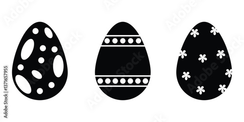 Easter egg black soild silhouette vector on white background. 