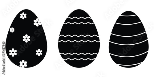 Easter egg black soild silhouette vector on white background. 