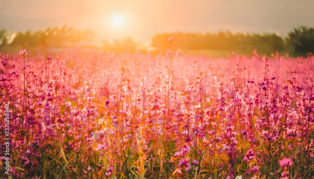 Naklejka premium pink flower colorful violet beautiful blooming background meadow nature field.