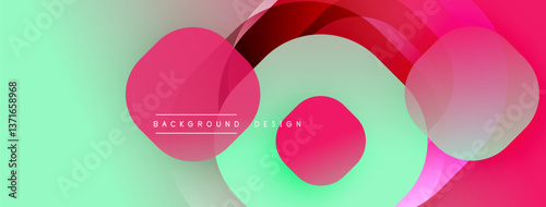 Circular abstract design with overlapping translucent circles and round shapes, blending gradients and smooth curves, creating depth, contrast, and a dynamic visual effect
