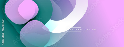 Circular abstract design with overlapping translucent circles and round shapes, blending gradients and smooth curves, creating depth, contrast, and a dynamic visual effect