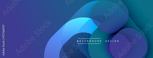 Circular abstract design with overlapping translucent circles and round shapes, blending gradients and smooth curves, creating depth, contrast, and a dynamic visual effect