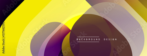 Circular abstract design with overlapping translucent circles and round shapes, blending gradients and smooth curves, creating depth, contrast, and a dynamic visual effect