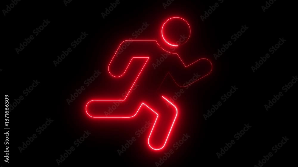 Pictogram of a running man on black background , Running neon sign appear in center and disappear after some time.pictogram, race, running, set, signs, Pictogram of a running man on black background , Running neon sign appear in center and disappear after some time.pictogram, race, running, set, signs,