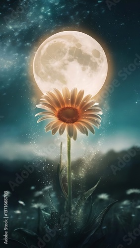 daisy Macro shot of spring nature up close a mystical and serene night scene where a single 
