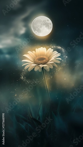 daisy Macro shot of spring nature up close a mystical and serene night scene where a single 