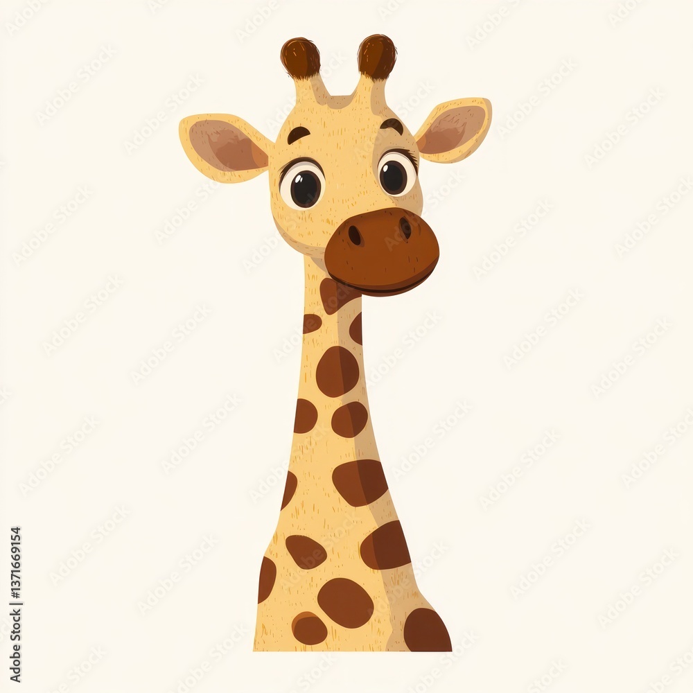 Obraz premium Cute Cartoon Giraffe Illustration Minimalist Pastel Digital Art Wildlife Animal Decoration