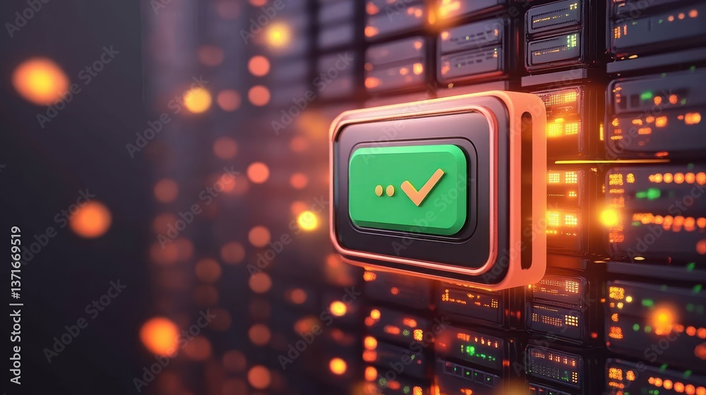 Obraz premium 3D Modern Server Stack with Cloud and Stars in Minimalist Design