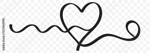 Continuous line drawing of heart with heartbeat. Pulse trace. Cardiogram icon. One line drawing. Single line art. Vector illustration on Transparent Background. EPS 10.