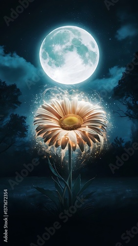 daisy Macro shot of spring nature up close a mystical and serene night scene where a single 