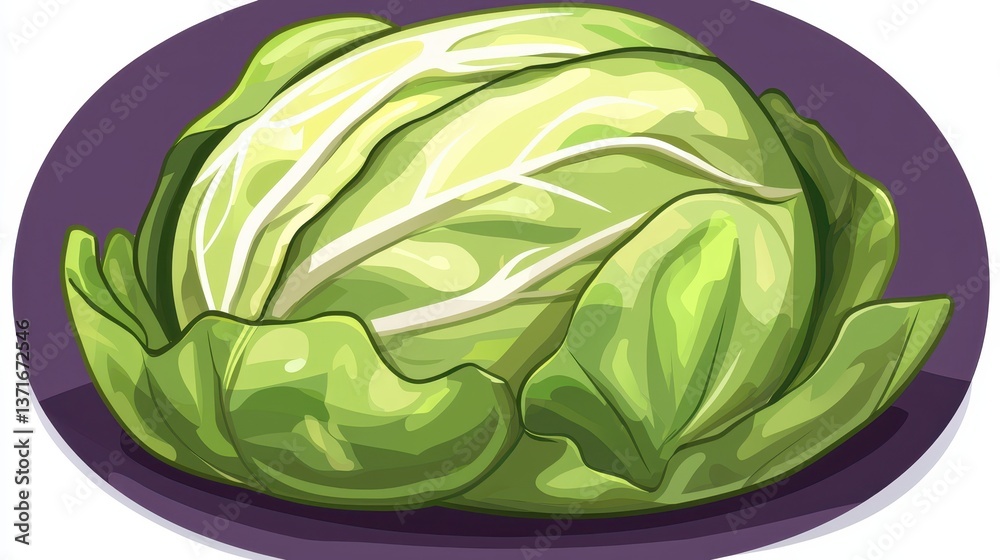 Obraz premium Fresh Green Cabbage on a Plate with Smooth Leafy Texture