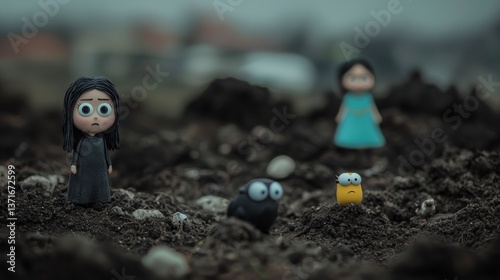 Wallpaper Mural 3D Cartoon Figures in War Torn Landscape  Grief  Fear  and Determination Torontodigital.ca