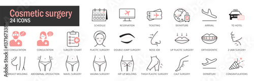 Cosmetic surgery. 0.Plastic surgery icon. Plastic surgery linear illustration icon editable on white background. EPS, PNG, JPG