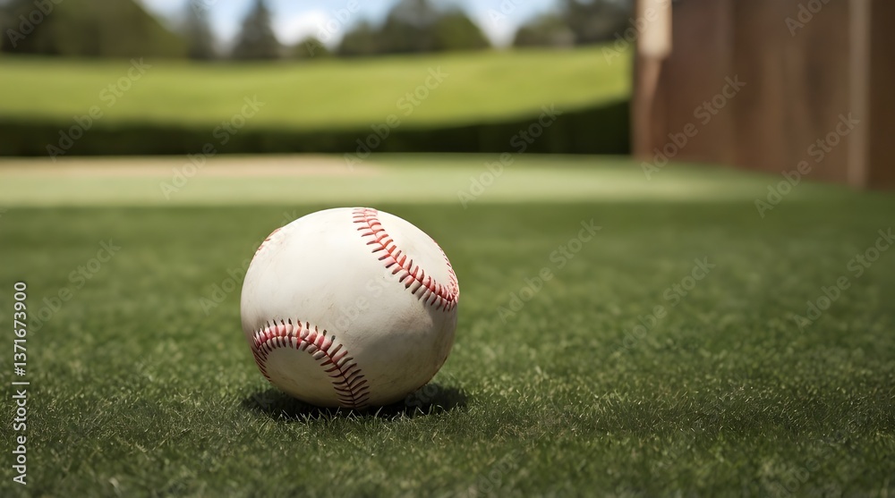 Baseball on tee Tball grass background.generative.ai Baseball on tee Tball grass background.generative.ai