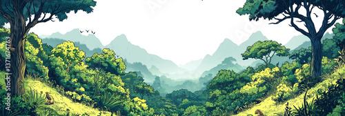 landscape with green grass and sky