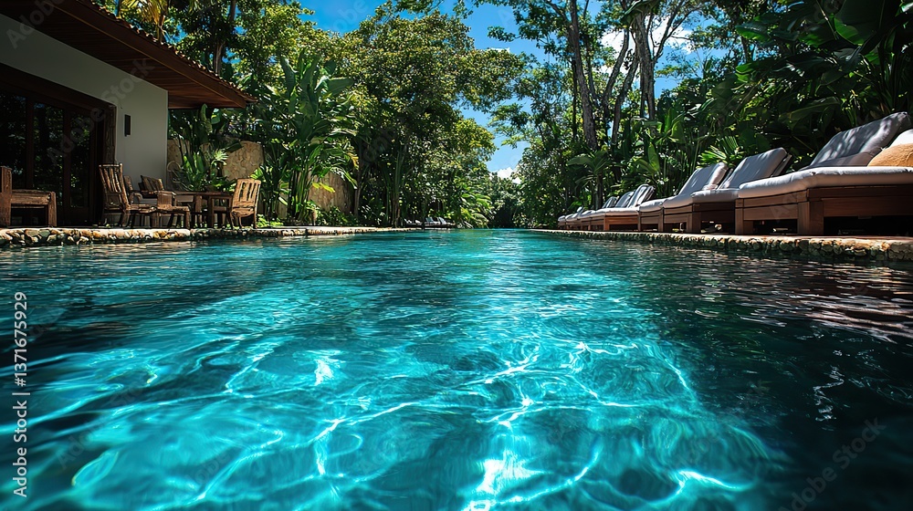 Fototapeta premium Turquoise pool water glistens, a luxurious vacation.