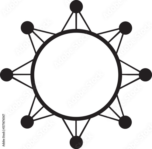 Abstract starburst graphic with interconnected circles.