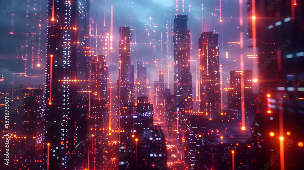 custom made wallpaper toronto digitalFuturistic Cityscape Illustrating the Concept of Interconnected Digital Networks