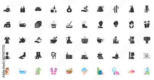 Set of spa vector icons with a white background