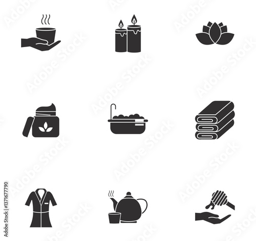 Set of spa vector icons with a white background