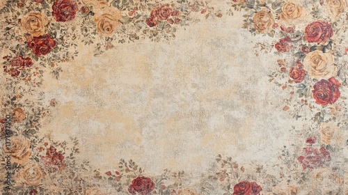 Vintage Floral Background with Roses and Decorative Elements
