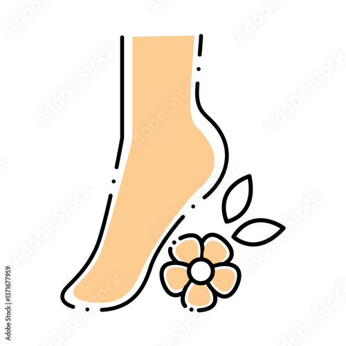 Vector Illustration of a Bare Foot with a Flower Symbolizing Spa Treatment, Pedicure, and Natural Foot Care in a Wellness Concept