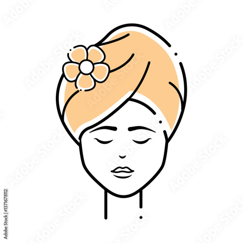 Vector image of a woman's face icon applying a mask in a spa on a white background