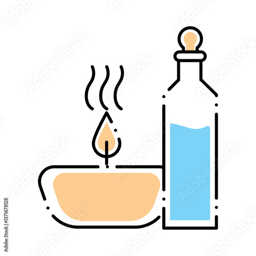 Vector Illustration of an Aromatherapy Oil Bottle and Scented Aroma Lamp Creating a Calming and Relaxing Spa Atmosphere