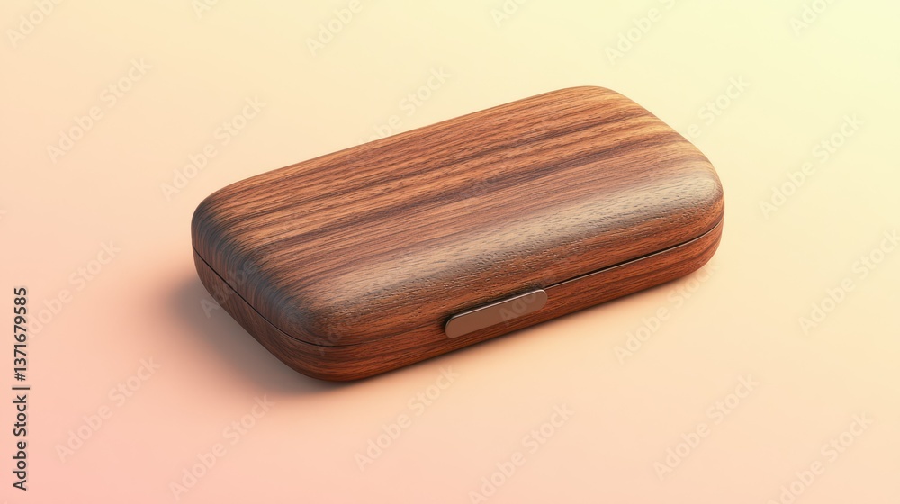 A wooden box with a smooth finish sits on a peach background. A wooden box with a smooth finish sits on a peach background.