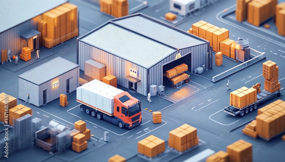 Logistics Hub with Active Buildings and Trucks Logistics Hub with Active Buildings and Trucks