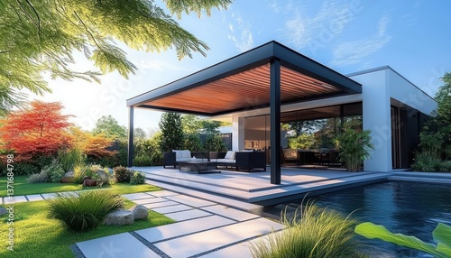 Design and Construction of a Modern Bioclimatic Pergola or Veranda for a White Residential House