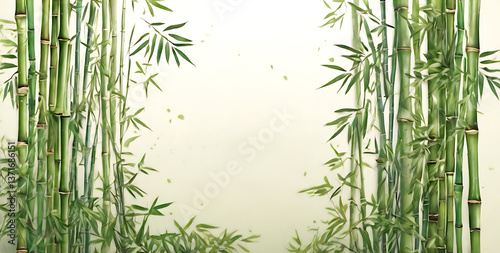 Bamboo watercolor stems and leaves seamless patter. Watercolor hand drawn green botanical texture illustration.