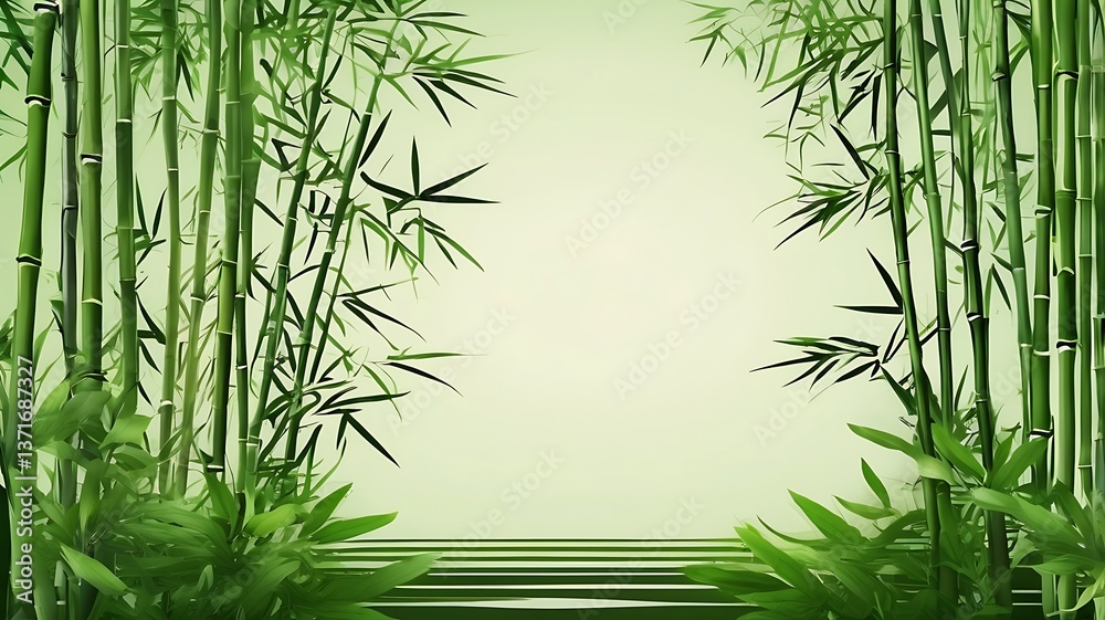 Naklejka premium Bamboo green leaves isolated. Floral border element universal use. 